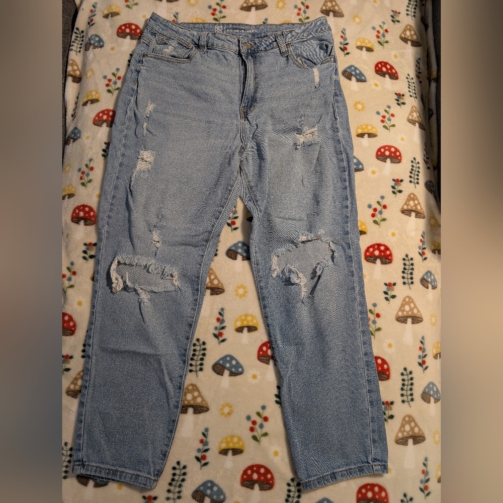 Distressed Blue Mom Jeans High Waisted Light Wash Size 13